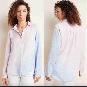 Anthropologie Cloth Stone Tencel Blue Pink Tie Dye Long Sleeve Shirt Size Large